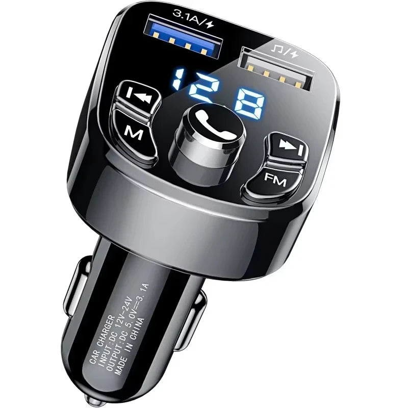 Car Bluetooth 5.0 Fm Transmitter, Wireless Adapter, Microphone, Audio Receiver, Automatic Mp3 Player, Dual USB Fast Charger