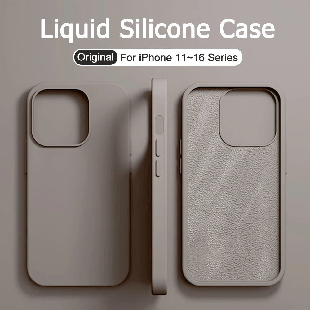 Original Liquid Silicone Case For iPhone 15 13 14 12 11 16 Pro Max Cover For iPhone 16 15 Plus Shockproof Case Phone Accessories