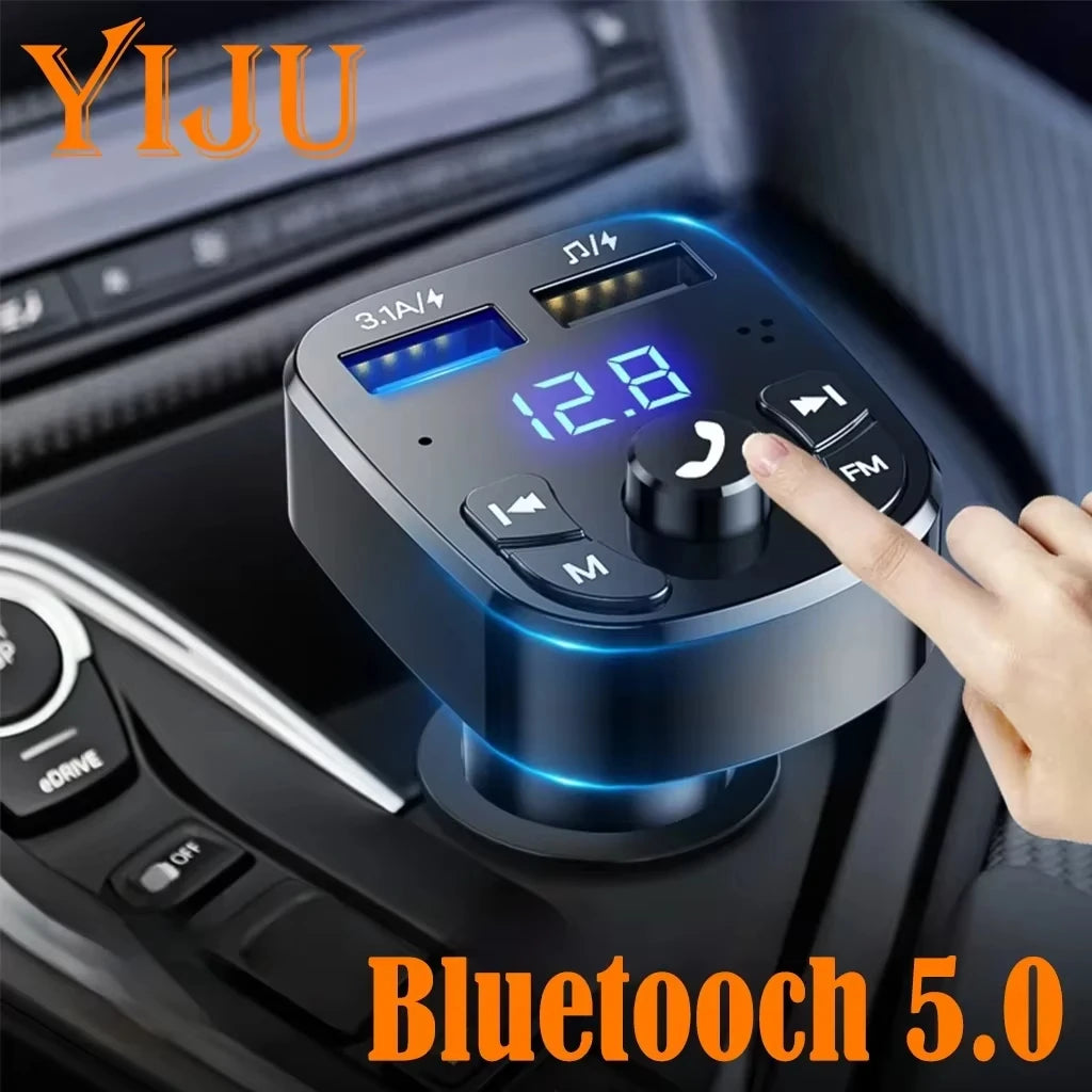 Car Bluetooth 5.0 Fm Transmitter, Wireless Adapter, Microphone, Audio Receiver, Automatic Mp3 Player, Dual USB Fast Charger