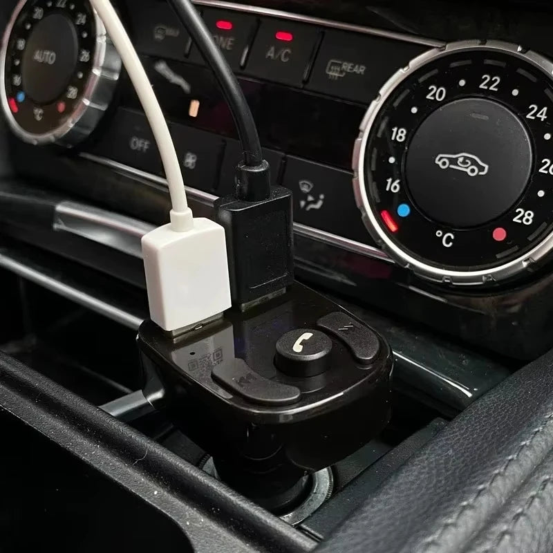 Car Bluetooth 5.0 Fm Transmitter, Wireless Adapter, Microphone, Audio Receiver, Automatic Mp3 Player, Dual USB Fast Charger